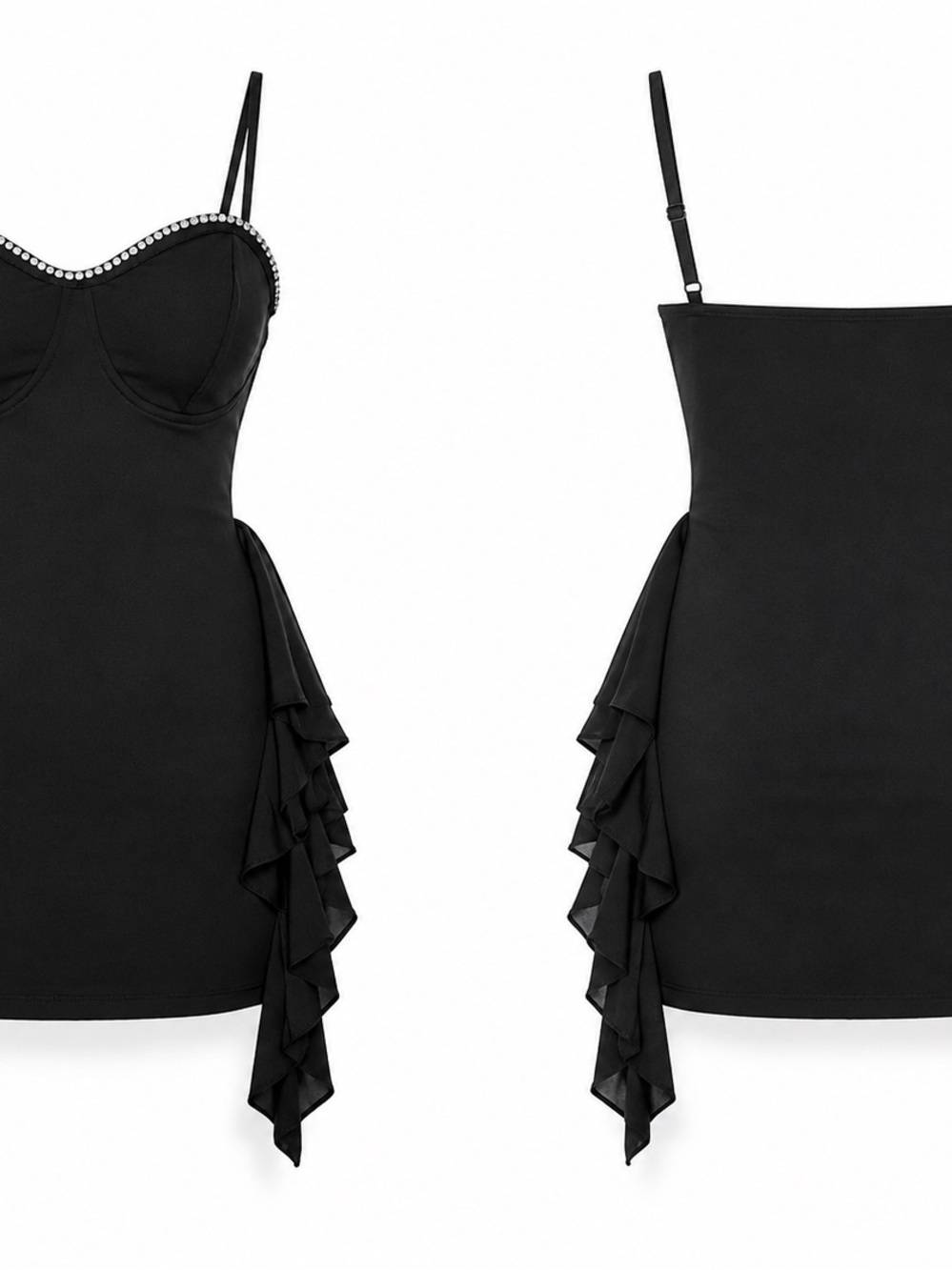 Source Unknown Black Rhinestone-Trim Ruffle Mini Dress - Picture 4 of 4